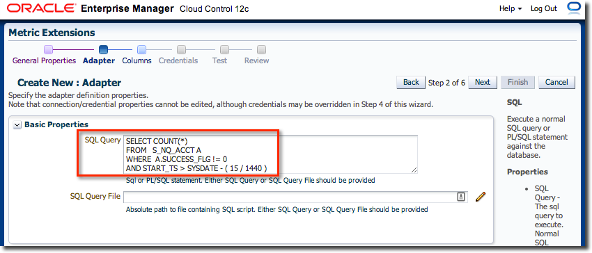 Defining an OBIEE Metric Extension in EM12c - step 2