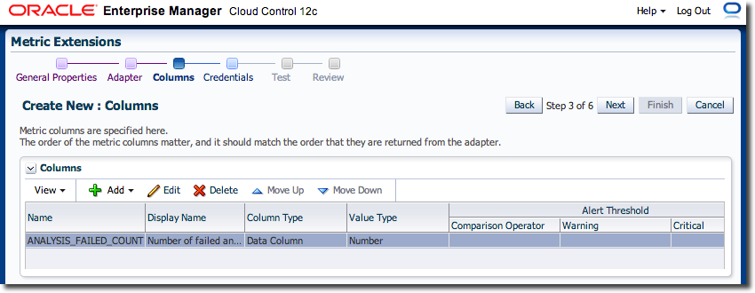Defining an OBIEE Metric Extension in EM12c - step 3