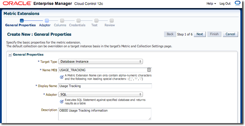 Defining an OBIEE Metric Extension in EM12c - step 1