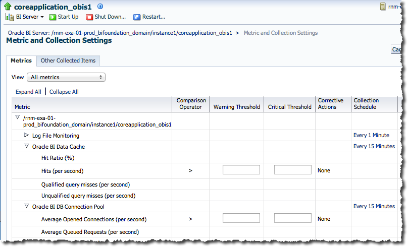 A targets metric collection settings