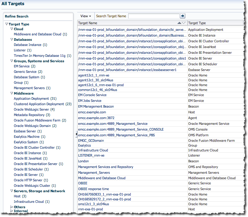 Extract of target types listed in EM12c