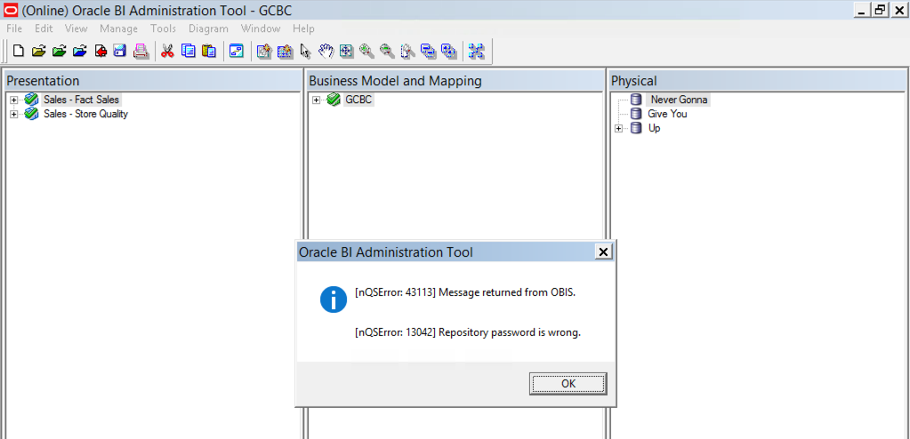 obiee 12c repository password corruption