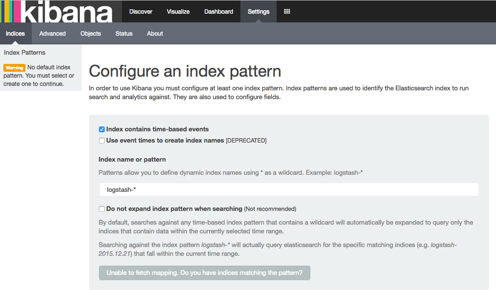 Kibana Configure an index pattern