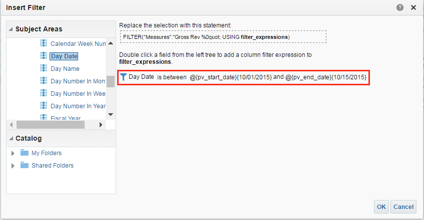 obiee use presentation variable in filter