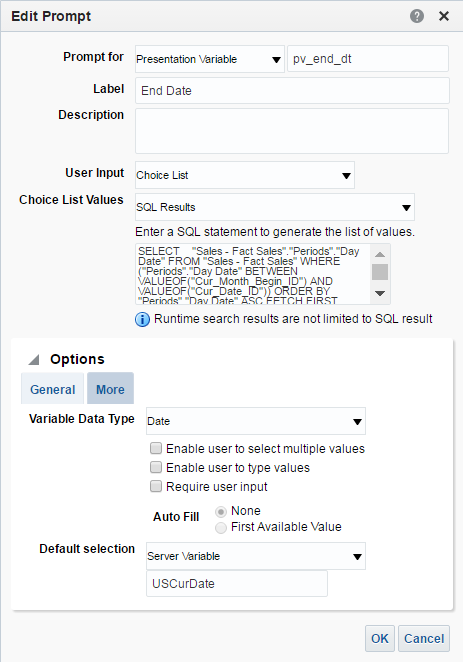 obiee use presentation variable in filter