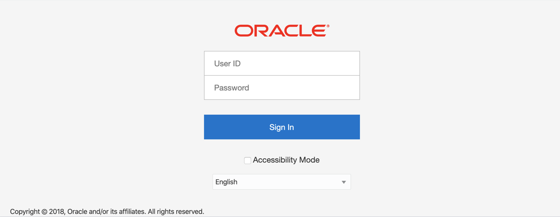 Oracle Login Screen