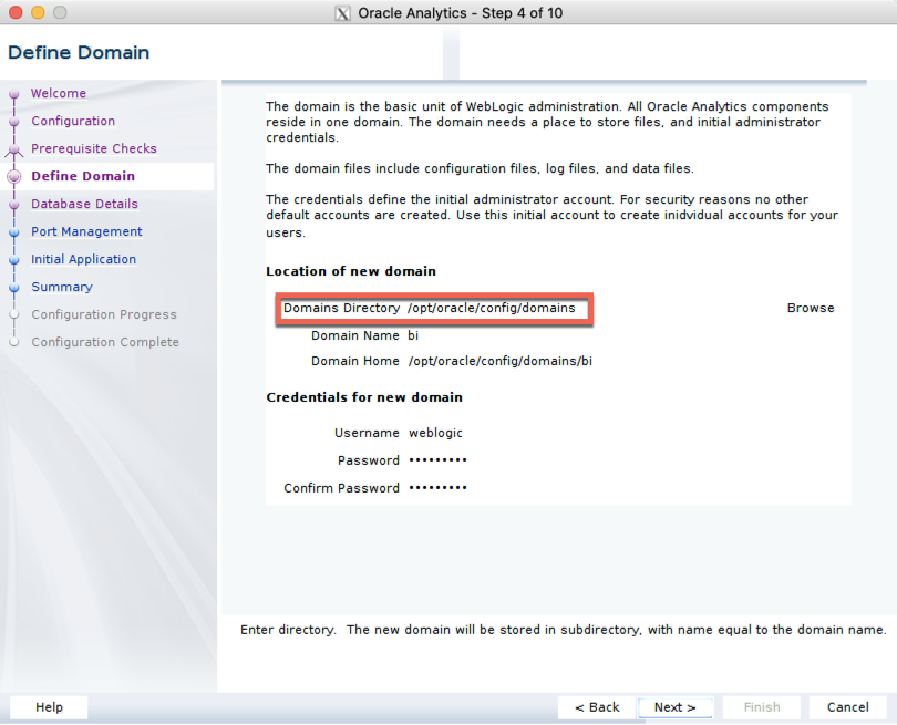 OAS Define Domain Page