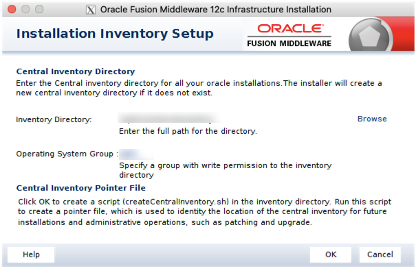 Installation inventory setup Oracle Fusion Middleware