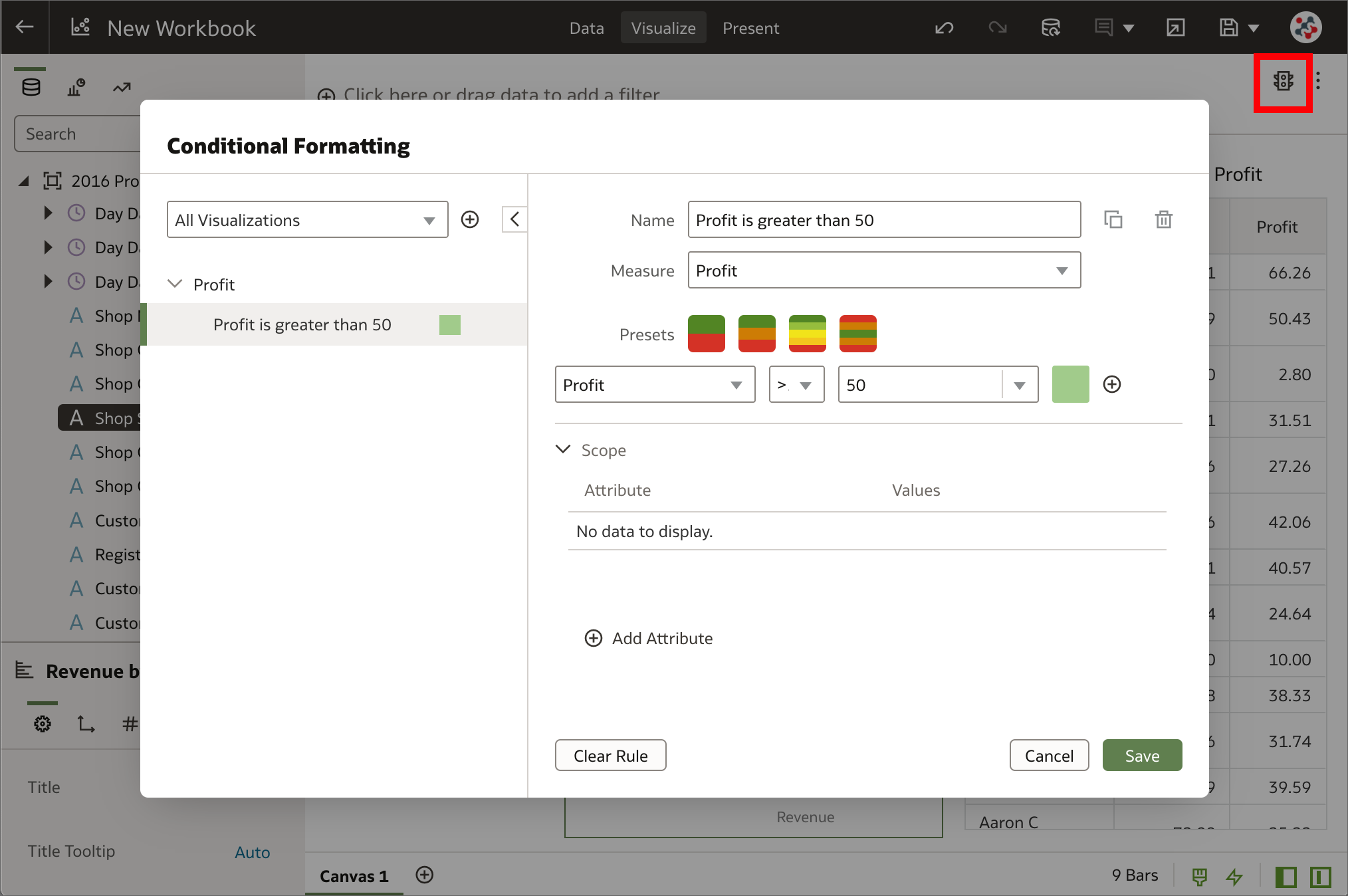 Conditional formatting is now available in Data Visualization