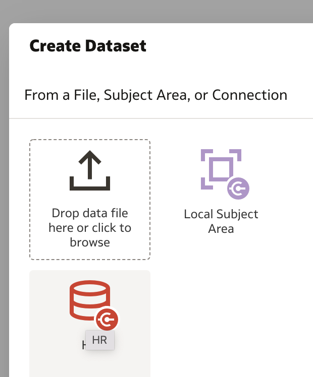 HR Connection to create dataset denoted by Red Icon
