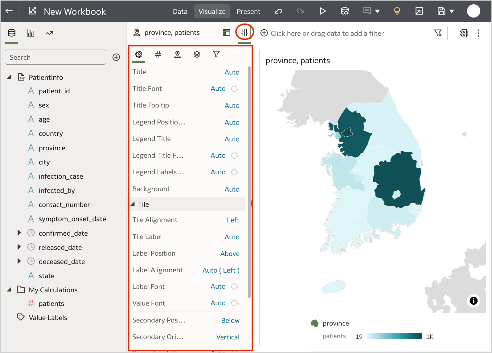 The Properties panel is now adjacent to the Grammar panel on all workbooks.