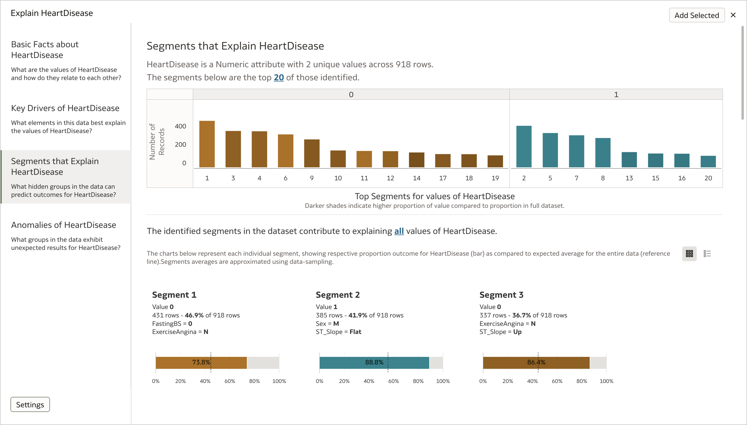 The improved Segmentation tab when you use the Explain feature.