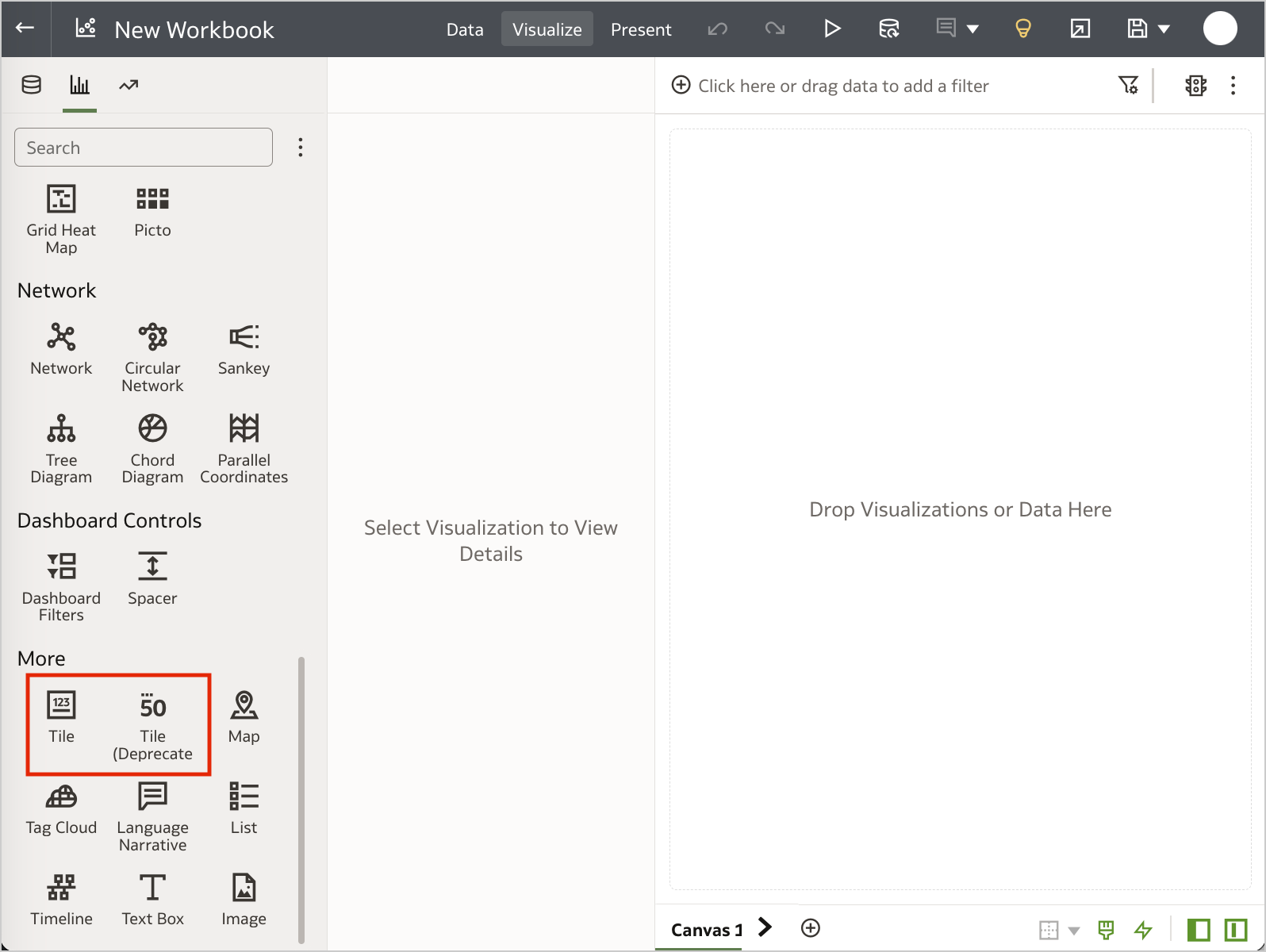 A new Tile visualization has been added to Data Visualization.