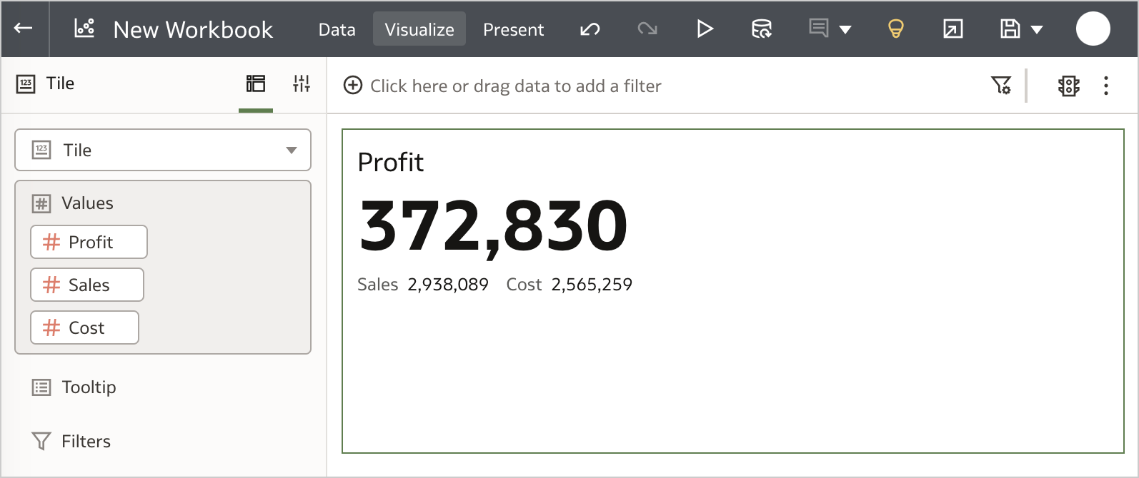 The new Tile visualization allows users to include multiple measures.