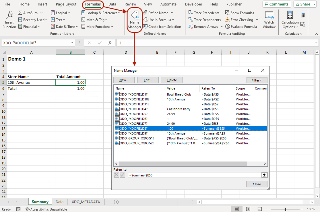 Screenshot of the Name Manager in Excel