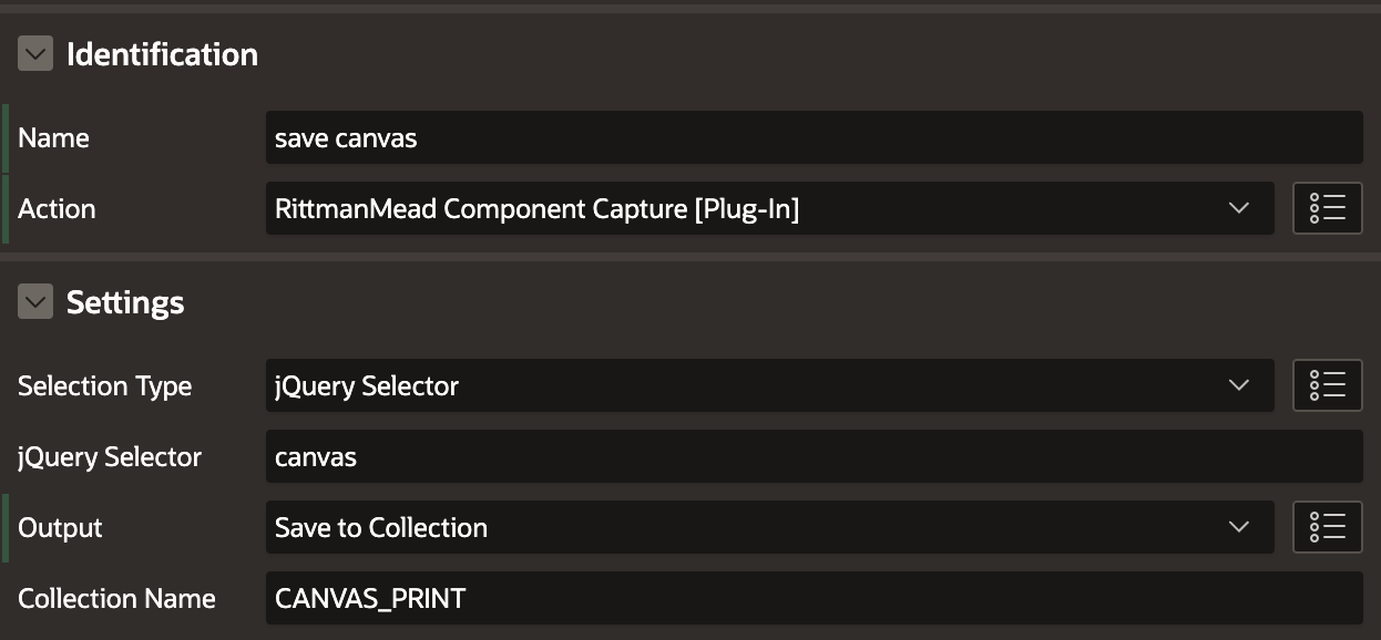 Screenshot of Oracle APEX showing how to set a dynamic action up using our plug-in