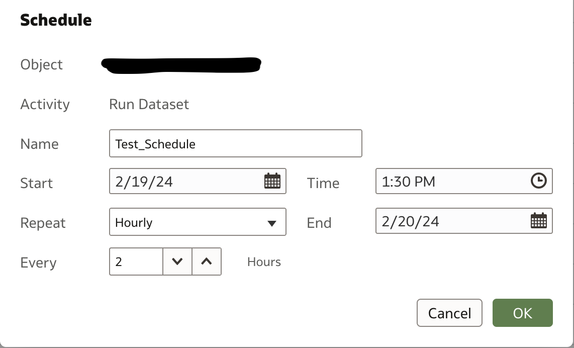 Dataset Reload Schedules in Oracle Analytics Cloud