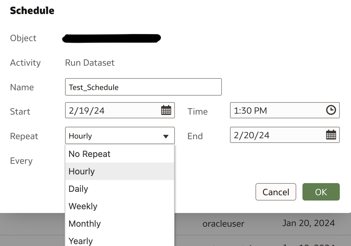 Dataset Reload Schedules in Oracle Analytics Cloud