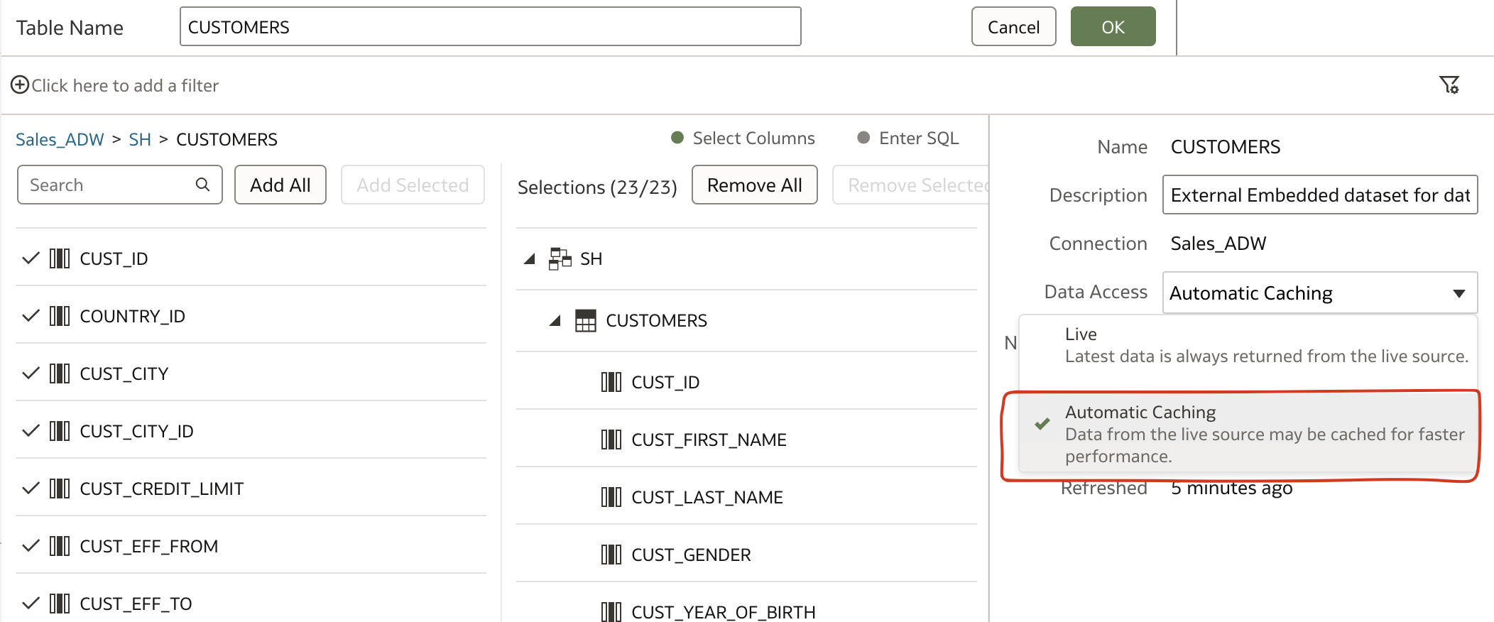 Dataset Reload Schedules in Oracle Analytics Cloud