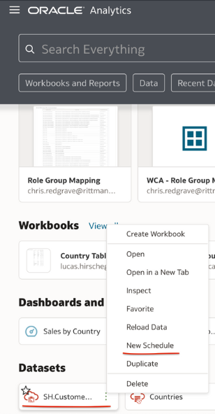 Dataset Reload Schedules in Oracle Analytics Cloud