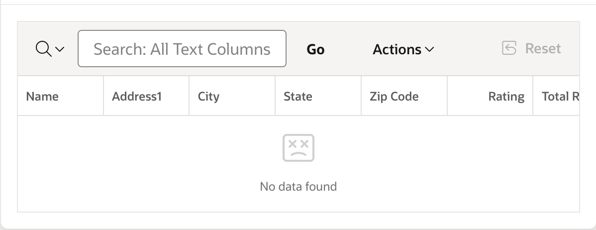 printscreen of Oracle APEX Interactive grid - Custom no data found icon